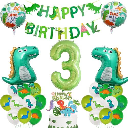 Dino Geburtstag Deko 3 Jahre, Folienballon Dinosaurier mit Happy Birthday Girlande, dinosaurier Geburtstagsdeko 3 Jahre Junge,Dino 3. Geburtstag Party Deko,Dino Deko 3 Jahre Kindergeburtstag von Haosell