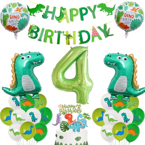Dino Geburtstag Deko 4 Jahre, Folienballon Dinosaurier mit Happy Birthday Girlande, dinosaurier Geburtstagsdeko 4 Jahre Junge,Dino 4. Geburtstag Party Deko,Dino Deko 4 Jahre Kindergeburtstag von Haosell