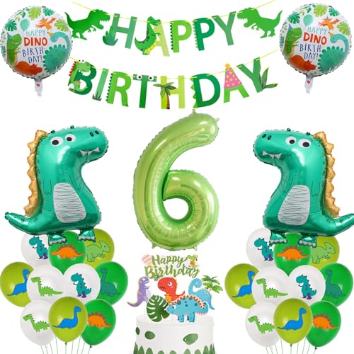Dino Geburtstag Deko 6 Jahre, Folienballon Dinosaurier mit Happy Birthday Girlande, dinosaurier Geburtstagsdeko 6 Jahre Junge,Dino 6. Geburtstag Party Deko,Dino Deko 6 Jahre Kindergeburtstag von Haosell