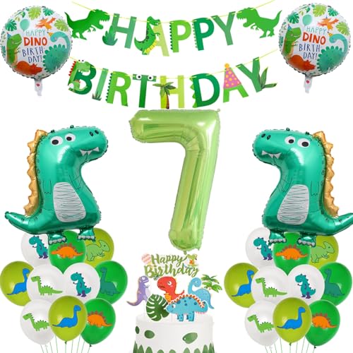 Dino Geburtstag Deko 7 Jahre, Folienballon Dinosaurier mit Happy Birthday Girlande, dinosaurier Geburtstagsdeko 7 Jahre Junge,Dino 7. Geburtstag Party Deko,Dino Deko 7 Jahre Kindergeburtstag von Haosell