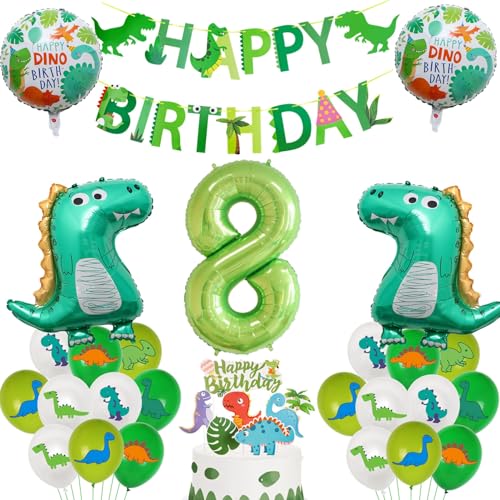 Dino Geburtstag Deko 8 Jahre, Folienballon Dinosaurier mit Happy Birthday Girlande, dinosaurier Geburtstagsdeko 8 Jahre Junge,Dino 8. Geburtstag Party Deko,8 Kindergeburtstag von Haosell