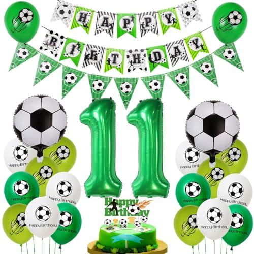 Fußball 11. Geburtstag Deko Set - Luftballons, Tortendeko für Jungen - Grün von Haosell