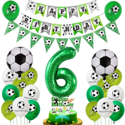 Fussball 6 Jahre Junge Geburtstag Deko, Luftballon 6. Geburtstag Grün, Fußball 6. Luftballon,Fußball 6 Geburtstag Deko, 6. Fußball Tortendeko, Fußball Ballon 6. Geburtstag Junge von Haosell