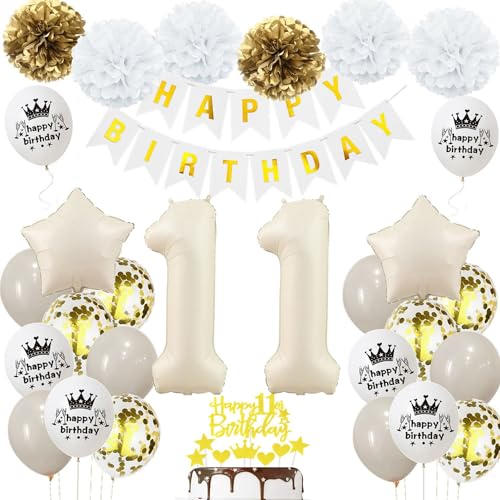 Geburtstagsdeko 11 Beige Gold, Luftballons 11 Geburtstag Mädchen Junge, Deko 11. Geburtstag Luftballons, Beige 11. Dekorationen, Sandweiß 11 Jahre Geburtstagsdeko von Haosell