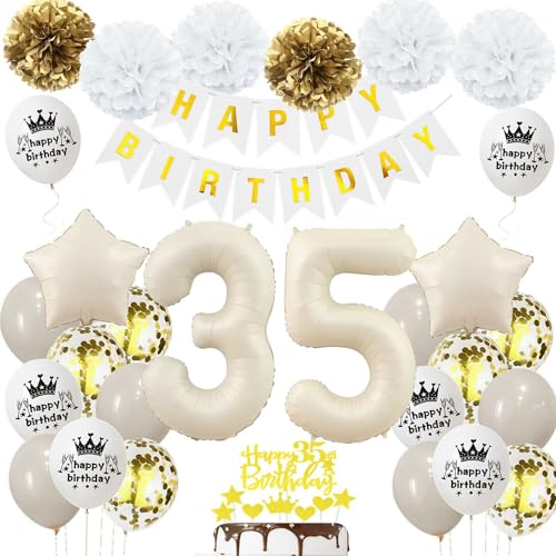 Geburtstagsdeko 35 Beige Gold - Luftballons für Frau und Mann - Sandweiß Dekorationen für 35. Geburtstag - 35 Jahre Feier Geburtstagsdeko 35 Beige Gold - Luftballons für Frau und Mann - Sandweiß Dekorationen für 35. Geburtstag - 35 Jahre Feier von Haosell
