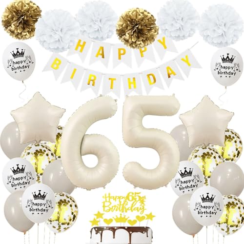 Geburtstagsdeko 65 Beige Gold - Luftballons für Frau und Mann - Sandweiß Dekorationen für 65. Geburtstag - 65 Jahre Feier Geburtstagsdeko 65 Beige Gold - Luftballons für Frau und Mann - Sandweiß Dekorationen für 65. Geburtstag - 65 Jahre Feier von Haosell
