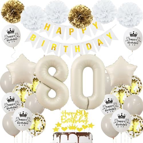 Geburtstagsdeko 80 Beige Gold, Luftballons 80 Geburtstag Frau Mann, Deko 80. Geburtstag Luftballons, Beige 80. Dekorationen, Sandweiß 80 Jahre Geburtstagsdeko, Luftballon 80 von Haosell