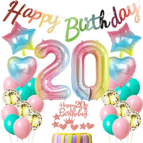 Geburtstagsdeko Frau 20 Jahr, Ballon 20. Geburtstag Rosa,Luftballon 20. Geburtstag Frauen,Geburtstagsdeko 20 Jahr Regenboge,20 Deko Geburtstag Party Frau, Rosa 20. Geburtstag Dekoration von Haosell