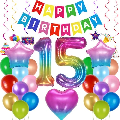 Geburtstagsdeko Mädchen 15 Jahr, Luftballon 15. Geburtstag Lila, Mehrfarbig 15 Jahr Geburtstagsdeko Mädchen, Deko 15. Geburtstag, Ballon 15.Deko Regenbogen,Bunt 15. Ballon Geburtstagsdeko Mädchen 15 Jahr, Luftballon 15. Geburtstag Lila, Mehrfarbig 15 Jahr Geburtstagsdeko Mädchen, Deko 15. Geburtstag, Ballon 15.Deko Regenbogen,Bunt 15. Ballon von Haosell