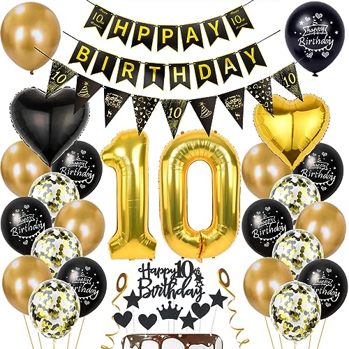 Gold 10. Geburtstag Dekoration Junge Mädchen 10 Geburtstag Deko 10 Jahr Geburtstagdeko 10. Ballon Schwarz Gold Deko 10. Geburtstag Luftballons Schwarz Gold Mädchen 10. Geburtstag Party Deko von Haosell