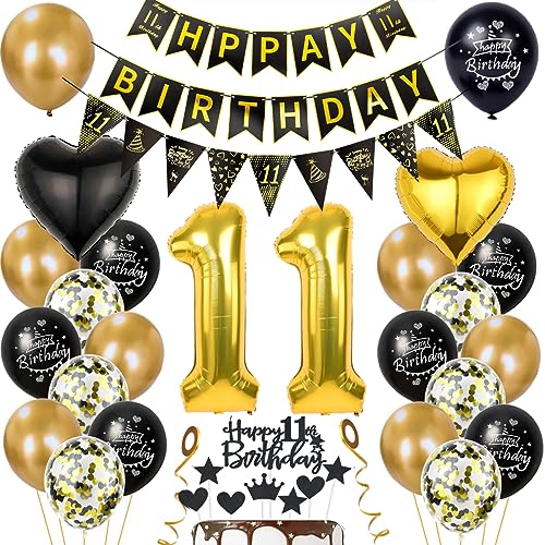 Gold 11. Geburtstag Dekoration Junge Mädchen 11 Geburtstag Deko 11 Jahr Geburtstagdeko 11. Ballon Schwarz Gold Deko 11. Luftballons Schwarz Gold Mädchen 11. Party Deko von Haosell
