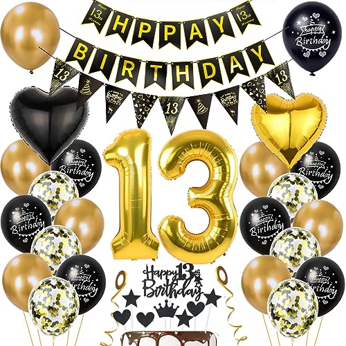Gold 13. Geburtstag Dekoration Junge Mädchen 13 Geburtstag Deko 13 Jahr Geburtstagdeko 13. Ballon Schwarz Gold Deko 13. Geburtstag Luftballons Schwarz Gold Mädchen 13. Geburtstag Party Deko von Haosell