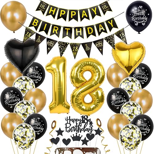 Gold 18. Geburtstag Dekoration Junge Mädchen 18 Geburtstag Deko 18 Jahr Geburtstagdeko 18. Ballon Schwarz Gold Deko 18. Geburtstag Luftballons Schwarz Gold Mädchen 18. Geburtstag Party Deko von Haosell