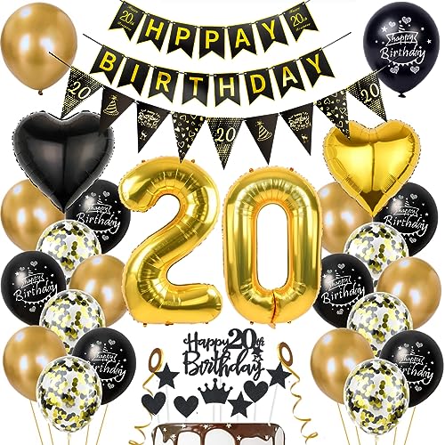 Gold 20. Geburtstag Dekoration Mann Frauen 20 Geburtstag Deko 20 Jahr Geburtstagdeko 20. Ballon Schwarz Gold Deko 20. Geburtstag Luftballons Schwarz Gold Frau 20. Geburtstag Party Deko von Haosell