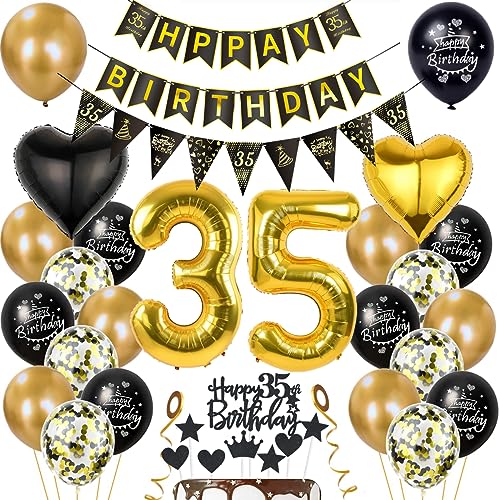 Gold 35. Geburtstag Dekoration für Mann und Frauen - Schwarz Gold Ballon Deko Set - Luftballons und Party Zubehör für 35 Jahre Jubiläum von Haosell