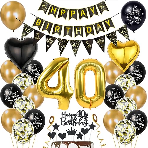 Gold 40. Geburtstag Dekoration Mann Frauen 40 Geburtstag Deko 40 Jahr Geburtstagdeko 40. Ballon Schwarz Gold Deko 40. Geburtstag Luftballons Schwarz Gold Frau 40. Geburtstag Party Deko von Haosell