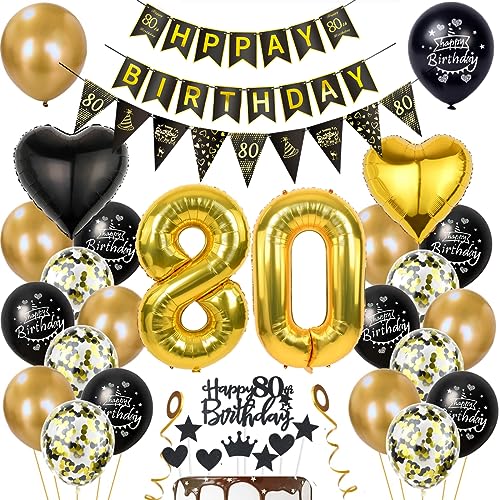 Gold 80. Geburtstag Dekoration Mann Frauen 80 Geburtstag Deko 80 Jahr Geburtstagdeko 80. Ballon Schwarz Gold Deko 80. Geburtstag Luftballons Schwarz Gold Frau 80. Geburtstag Party Deko von Haosell