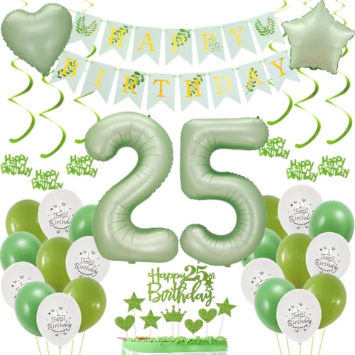 Grün Deko 25. Geburtstag - Luftballons Salbeigrün für Frauen und Männer - Dekoration Set 25 Jahre Grün Deko 25. Geburtstag - Luftballons Salbeigrün für Frauen und Männer - Dekoration Set 25 Jahre von Haosell