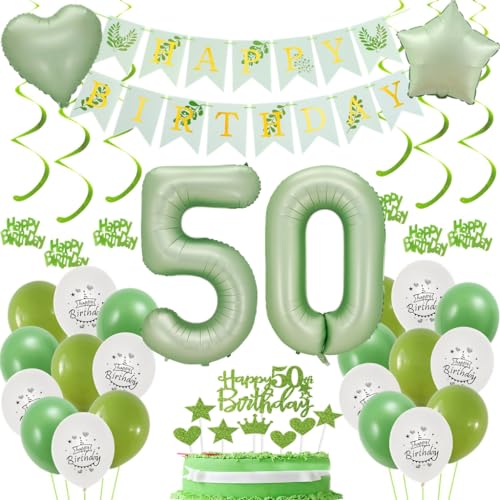 Grün Deko 50. Geburtstag - Luftballons Salbeigrün für Frauen und Männer - Dekoration Set für 50 Jahre Jubiläum Grün Deko 50. Geburtstag - Luftballons Salbeigrün für Frauen und Männer - Dekoration Set für 50 Jahre Jubiläum von Haosell