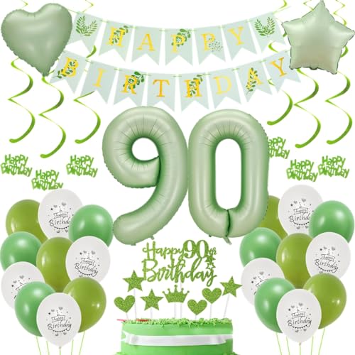Grün Deko 90. Geburtstag - Luftballons Salbeigrün für Frauen und Männer - Dekoration Set für 90 Jahre Jubiläum Grün Deko 90. Geburtstag - Luftballons Salbeigrün für Frauen und Männer - Dekoration Set für 90 Jahre Jubiläum von Haosell