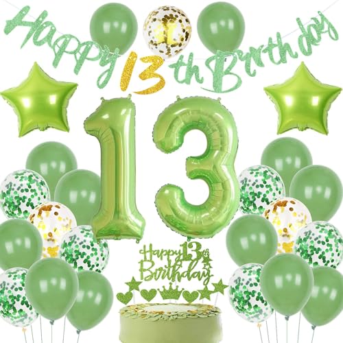 Grün Geburtstagsdeko 13 Junge Mädchen - Luftballons und Party Deko für 13. Geburtstag - Ballon Set für Jungen und Mädchen Grün Geburtstagsdeko 13 Junge Mädchen - Luftballons und Party Deko für 13. Geburtstag - Ballon Set für Jungen und Mädchen von Haosell