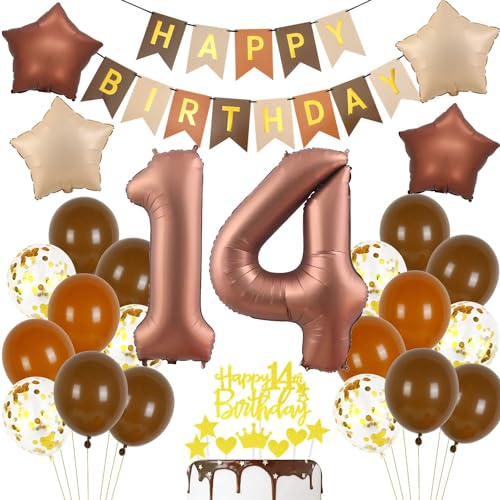 Haosell 14. Geburtstag Deko Retro Braune, 14 Jahre Party Dekoration, 14 Geburtstagsdeko Mädchen Junge Braun Haosell 14. Geburtstag Deko Retro Braune, 14 Jahre Party Dekoration, 14 Geburtstagsdeko Mädchen Junge Braun von Haosell
