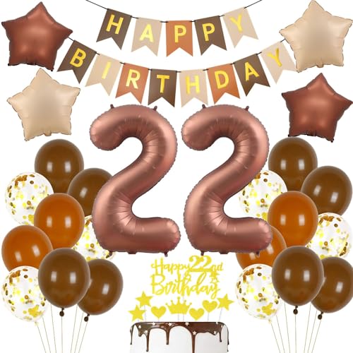 Haosell 22. Geburtstag Ballon Dekoration, 22 Jahre Braun, Gold, 25 Stück, Ballon, Geburtstagsdeko, 22-jährige, Erwachsene, Unisex Haosell 22. Geburtstag Ballon Dekoration, 22 Jahre Braun, Gold, 25 Stück, Ballon, Geburtstagsdeko, 22-jährige, Erwachsene, Unisex von Haosell