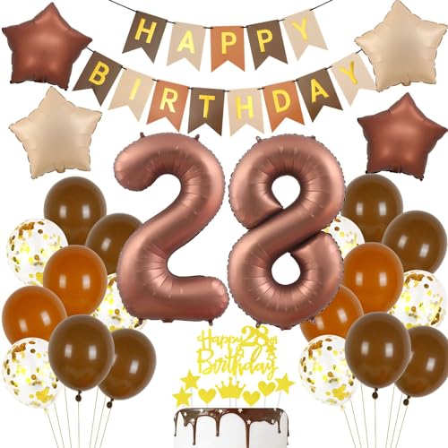 Haosell 28. Geburtstag Ballon Dekoration, 28 Jahre Braun, Gold, Stern, Boho, Retro, 25 Stück, Erwachsene, Unisex, Geburtstagsdeko Haosell 28. Geburtstag Ballon Dekoration, 28 Jahre Braun, Gold, Stern, Boho, Retro, 25 Stück, Erwachsene, Unisex, Geburtstagsdeko von Haosell