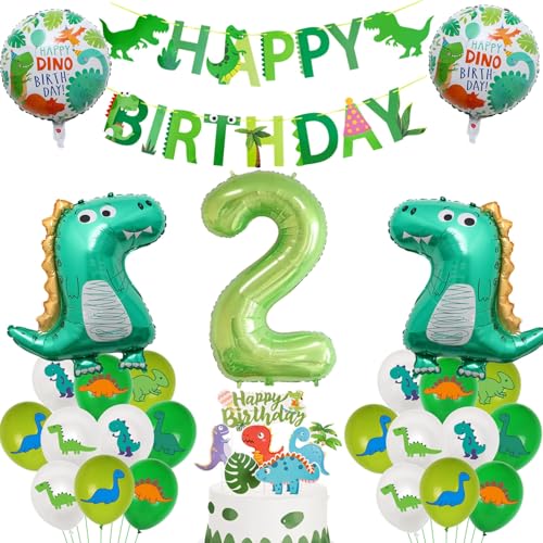 Haosell Dino 2. Geburtstag Ballon-Set für Jungen: 40 Stück, Grün, Dinosaurier, Happy Birthday, Kindergeburtstag von Haosell