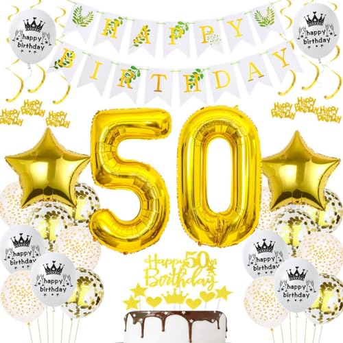 Haosell Luftballons 50. Geburtstag Gold, Goldene Luftballons, Happy Birthday Banner, Konfetti, Dekorationen, Tortendeko Haosell Luftballons 50. Geburtstag Gold, Goldene Luftballons, Happy Birthday Banner, Konfetti, Dekorationen, Tortendeko von Haosell
