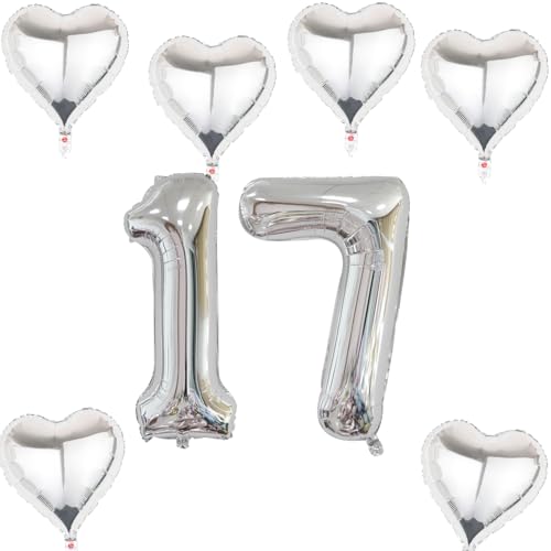 Haosell XXL Folienballon 17 Geburtstag, Silber, Luftballon, 40" Zahl 17, 17 Stück, Unisex, Kinder & Erwachsene, Geburtstag, Partydekoration Haosell XXL Folienballon 17 Geburtstag, Silber, Luftballon, 40" Zahl 17, 17 Stück, Unisex, Kinder & Erwachsene, Geburtstag, Partydekoration von Haosell