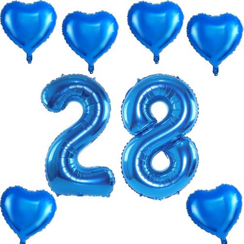 Haosell XXL Folienballon 28 Geburtstag, Zahl 28, Blau, Luftballon, 40" Geburtstagsdeko, Manner Frau, Polyvinylchlorid (PVC), 1 stück, Erwachsene, Geburtstag feiernde Personen, Unisex von Haosell