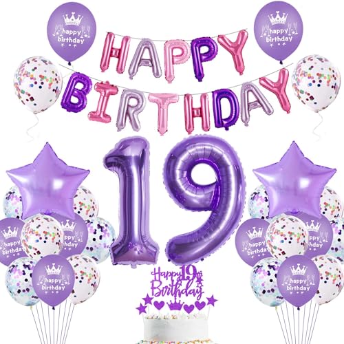 Lila 19 Geburtstag Deko Mädchen Luftballon 19. Geburtstag Mädchen Lila 19 Dekoration Lila Tortendeko Geburtstagsdeko 19 Jahre Lila 19. Party Deko Ballon von Haosell