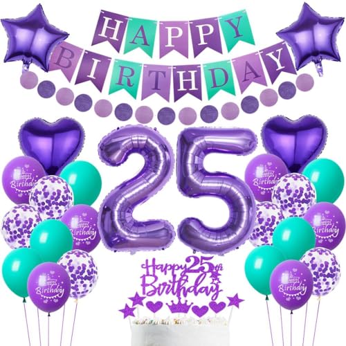 Lila 25. Geburtstag Deko Set - Luftballons, Tortendeko, Party Dekoration für Frauen - Zahl 25 Ballon Lila 25. Geburtstag Deko Set - Luftballons, Tortendeko, Party Dekoration für Frauen - Zahl 25 Ballon von Haosell