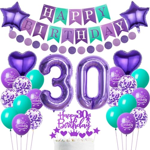 Lila 30. Geburtstag Deko Set - Luftballons, Tortendeko, Party Dekoration für Frauen - Ballon Zahl 30 Lila 30. Geburtstag Deko Set - Luftballons, Tortendeko, Party Dekoration für Frauen - Ballon Zahl 30 von Haosell