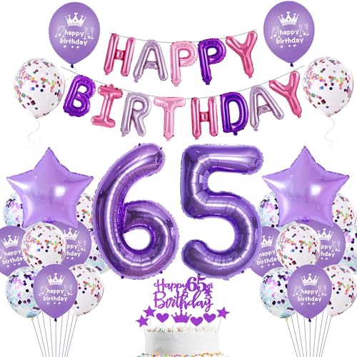 Lila 65. Geburtstag Deko für Frauen - Luftballons, Tortendeko, Party Dekoration - 65 Jahre Feier von Haosell