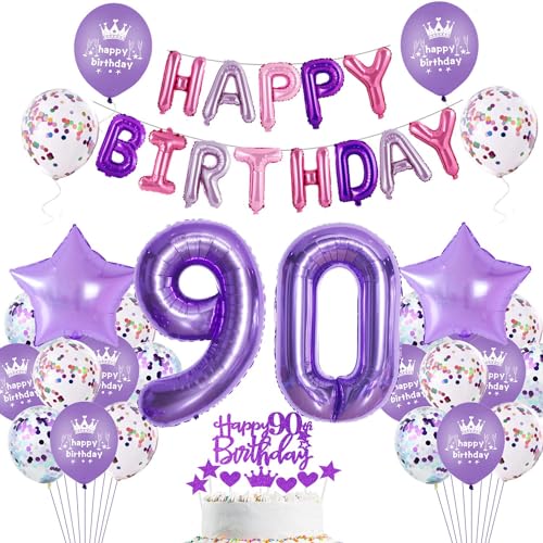 Lila 90. Geburtstag Deko für Frauen - Luftballons, Tortendeko, Partydekoration für 90 Jahre Lila 90. Geburtstag Deko für Frauen - Luftballons, Tortendeko, Partydekoration für 90 Jahre von Haosell