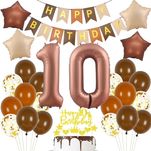 Haosell 10. Geburtstag Deko Retro Braun, 10 Jahre Party Dekoration, 10 Geburtstagsdeko Mädchen Junge Braun Haosell 10. Geburtstag Deko Retro Braun, 10 Jahre Party Dekoration, 10 Geburtstagsdeko Mädchen Junge Braun von Haosell
