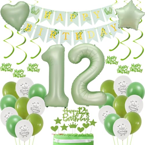 Luftballon 12 Salbeigrün,12. Geburtstag Dekoration Grün Deko,12. Geburtstag Mädchen, Geburtstagsdeko 12 Jahre Mädchen,Grün Tortendeko 12 Jahre Junge ,Luftballons 12 von Haosell