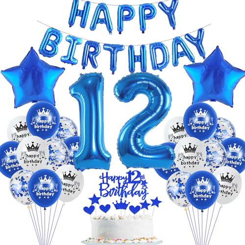 Luftballon 12. Geburtstag Junge blau deko Folienballon 12 jahre Geburtstags deko Junge blau set happy Birthday 12th Geburtstagsdeko 12 Junge Ballon 12 jahre Geburtstag Junge Dekoration set(12) von Haosell