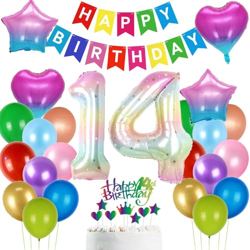 Luftballon 14. Geburtstag Rosa, Geburtstagsdeko Mädchen 14 Jahr, Ballon 14. Geburtstag Rosa, Deko 14. Geburtstag Mädchen, Mehrfarbig 14 Jahre Geburtstagsdeko, Luftballons 14 Geburtstag Bunt von Haosell