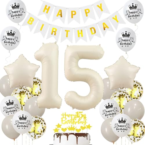 Luftballon 15 Jahr Geburtstag Creme, Deko 15 Geburtstag Mädchen Junge, 15. Geburtstagsdeko Beige Gold, Ballon 15 Deko Beige, Luftballons 15. Dekorationen Gold, 15. Ballon Mädchen Luftballon 15 Jahr Geburtstag Creme, Deko 15 Geburtstag Mädchen Junge, 15. Geburtstagsdeko Beige Gold, Ballon 15 Deko Beige, Luftballons 15. Dekorationen Gold, 15. Ballon Mädchen von Haosell