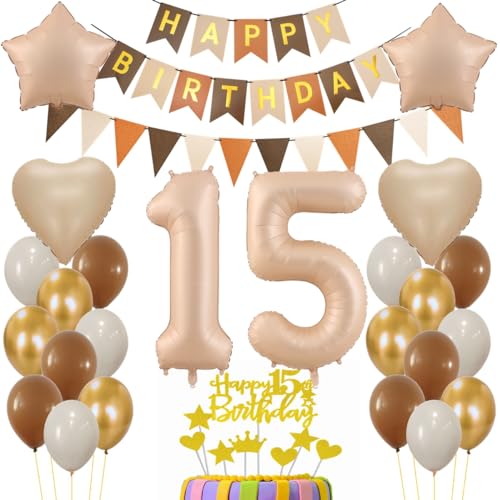 Luftballon 15. Geburtstag Deko,15 Jahr Beige Braun Luftballon, Geburtstagsdeko 15 Jahre Braun Beige, Ballon 15. Geburtstag, Luftballons Zahl 15 für Mädchen Junge, Tortendeko 15 Geburtstag Luftballon 15. Geburtstag Deko,15 Jahr Beige Braun Luftballon, Geburtstagsdeko 15 Jahre Braun Beige, Ballon 15. Geburtstag, Luftballons Zahl 15 für Mädchen Junge, Tortendeko 15 Geburtstag von Haosell