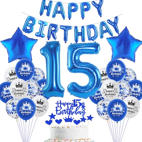 Luftballon 15. Geburtstag Junge blau deko Folienballon 15 jahre Geburtstags deko Junge blau set happy Birthday 15th Geburtstagsdeko 15 Junge Ballon 15 jahre Geburtstag Junge Dekoration set(15) von Haosell