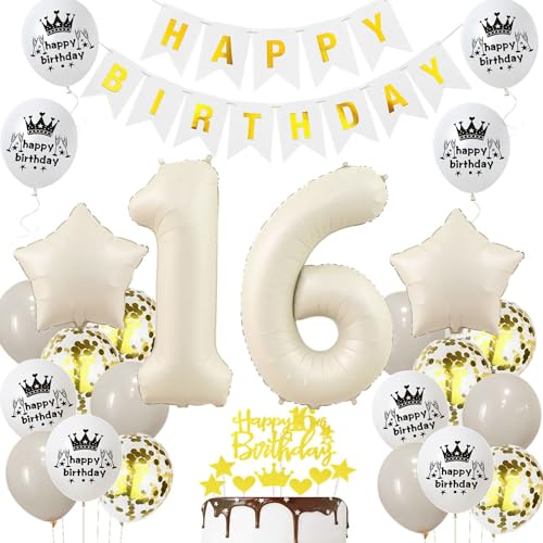Luftballon 16. Geburtstag Creme - Deko für Mädchen und Junge, Beige Gold Dekorationen, Ballon Set Luftballon 16. Geburtstag Creme - Deko für Mädchen und Junge, Beige Gold Dekorationen, Ballon Set von Haosell