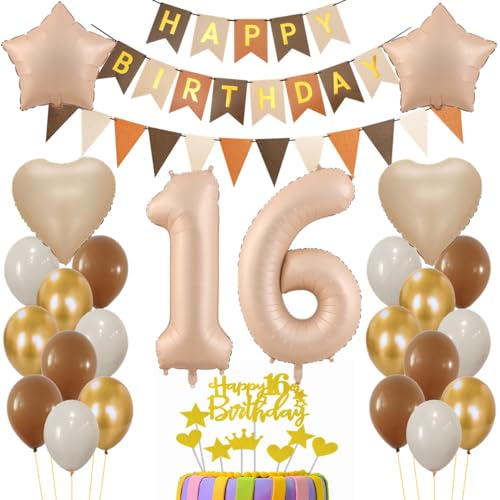 Luftballon 16. Geburtstag Deko,16 Jahr Beige Braun Luftballon, Geburtstagsdeko 16 Jahre Braun Beige, Ballon 16. Geburtstag, Luftballons Zahl 16 für Mädchen Junge, Tortendeko 16 Geburtstag Luftballon 16. Geburtstag Deko,16 Jahr Beige Braun Luftballon, Geburtstagsdeko 16 Jahre Braun Beige, Ballon 16. Geburtstag, Luftballons Zahl 16 für Mädchen Junge, Tortendeko 16 Geburtstag von Haosell