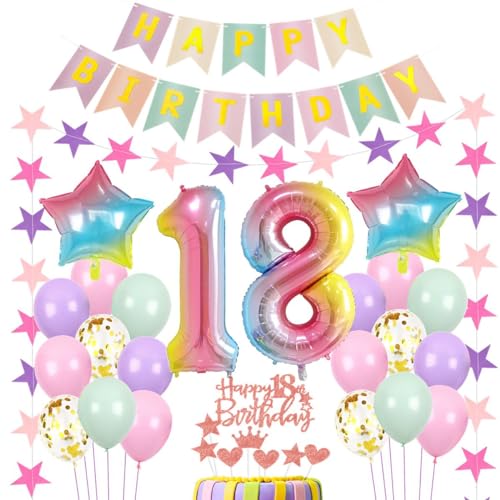 Luftballon 18. Geburtstag Rosa, Geburtstagsdeko Mädchen 18 Jahr,18.Geburtstag deko für Mädchen,Geburtstagsdeko 18 Jahr ,Ballon 18. ,Regenbogen Luftballon 18 Jahr von Haosell