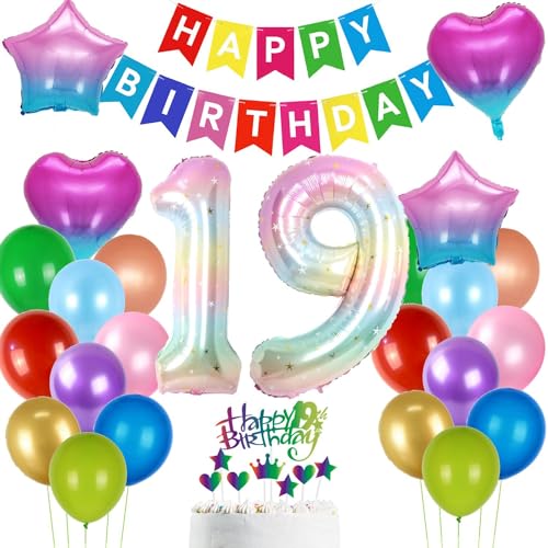 Luftballon 19. Geburtstag Rosa, Geburtstagsdeko Mädchen 19 Jahr, Ballon 19. Geburtstag Rosa, Deko 19. Mädchen, Mehrfarbig 19 Jahre Geburtstagsdeko, Luftballons 19 Bunt von Haosell