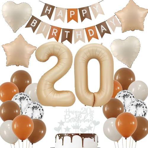 Haosell 20. Geburtstag Deko: Beige, Braun & Silber Luftballons, Banner, Tortendeko & Zubehör - Boho & Retro Stil Haosell 20. Geburtstag Deko: Beige, Braun & Silber Luftballons, Banner, Tortendeko & Zubehör - Boho & Retro Stil von Haosell