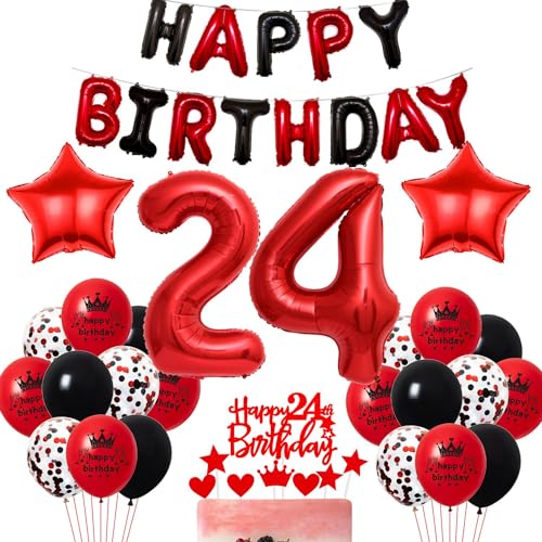 Luftballon 24 Frau Geburtstagsdeko Rot Schwarz 24. Geburtstag Deko Rot 24. Ballons Party Deko Frau 24 Jahre Geburtstagsdeko Rot Schwarz 24. Party Rot Tortendeko 24 Geburtstag von Haosell